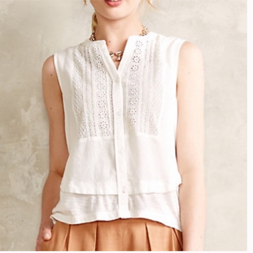✅Anthropologie Holding Horses Venezia White Eyelet Tank